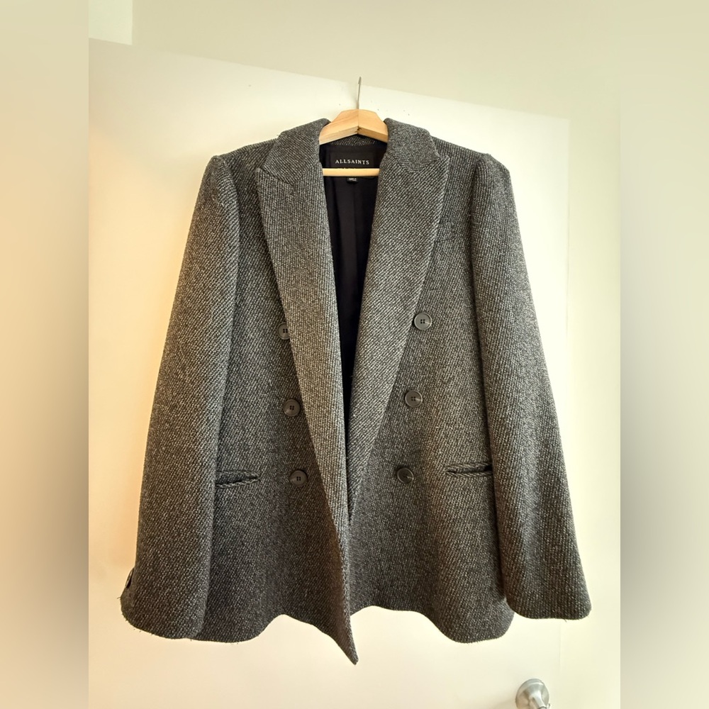 All Saints Charcoal Herringbone Blazer